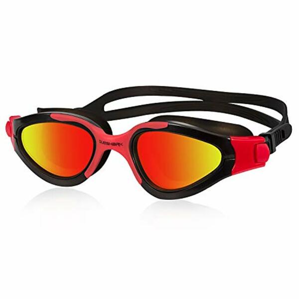 Bild 1 von Queshark Polarisierte Schwimmbrille UV-Schutz Wasserdichter, beschlagfreier, Verstellbarer Gurt Komfort für Unisex Erwachsene Männer und Frauen QS02 (Schwarz Rot Rot Linse)