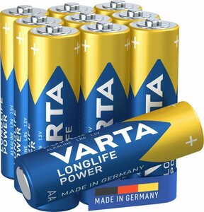 VARTA »LONGLIFE Power Alkaline Batterie AA Mignon LR6, 10er Batterien Pack Made in Germany« Batterie, (1,5 V)