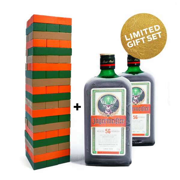 Bild 1 von Jägermeister 35,0 % vol 1,4 Liter Geschenkbox mit Meister Bricks Spiel