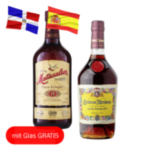 Cardenal Mendoza Brandy Gran Reserva, Matusalem Gran Reserve Rum 15 Jahre oder Botucal Mantuano Rum