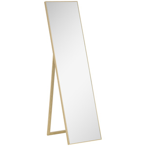 HOMCOM Standspiegel, Ganzkörperspiegel mit Holzmaserung, Ankleidespiegel, Schminkspiegel, Silber+Hellbraun, 40 x 35 x 147 cm