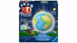 Ravensburger Puzzle - 3D Puzzles - Kinderglobus mit Licht in deutscher Sprache - 180 Teile - Beleuchteter Globus für Kinder ab 6 Jahren