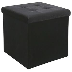 Sitzbox JONNY 38 x 38 cm Samt schwarz - Inkl. Deckel mit 4 Strassknöpfen - gepolstert - Stauraum - max. Belastbarkeit 120 kg