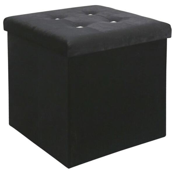 Bild 1 von Sitzbox JONNY 38 x 38 cm Samt schwarz - Inkl. Deckel mit 4 Strassknöpfen - gepolstert - Stauraum - max. Belastbarkeit 120 kg