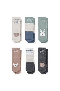 C&A Multipack 6er-Schriftzug und Tiere-Baby-Socken mit Motiv, Beige, Größe: 15-17