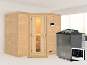 Karibu Indoor-Sauna »Aspby«, Eckeinstieg, 9 kW Ofen