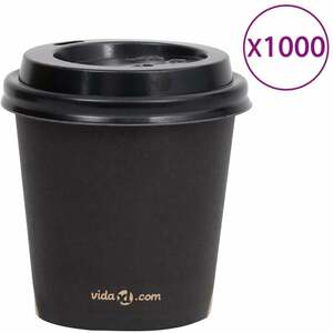 Fimei - Kaffee-Pappbecher mit Deckeln 1000 Stk. 120 ml Schwarz