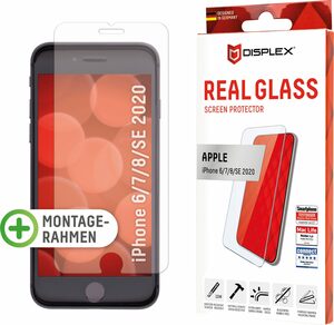 Displex »DISPLEX Real Glass Panzerglas für Apple iPhone 6/7/8/SE (2020) (4,7), 10H Tempered Glass, mit Montagerahmen, 2D« für Apple iPhone 6 / 7 / 8 / SE 2020, Displayschutzglas