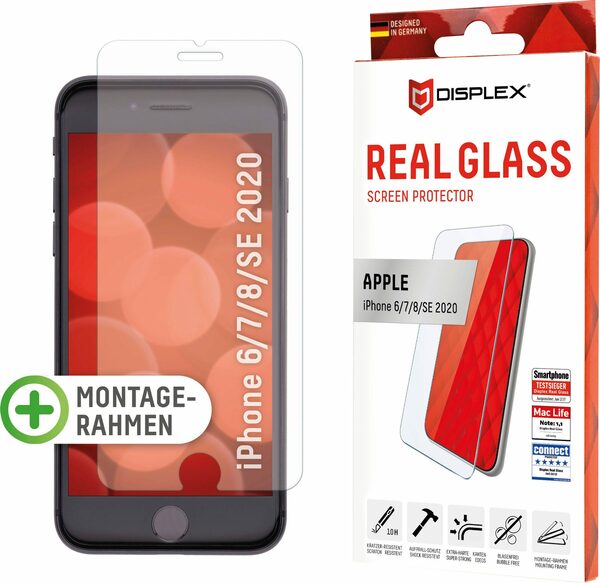 Bild 1 von Displex »DISPLEX Real Glass Panzerglas für Apple iPhone 6/7/8/SE (2020) (4,7), 10H Tempered Glass, mit Montagerahmen, 2D« für Apple iPhone 6 / 7 / 8 / SE 2020, Displayschutzglas