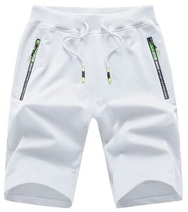 YuKaiChen Herren Kurze Hosen Herren Freizeit Shorts Sommer Baumwolle Stretch Leicht mit Reißverschluss Elastische Taille Weiß 32