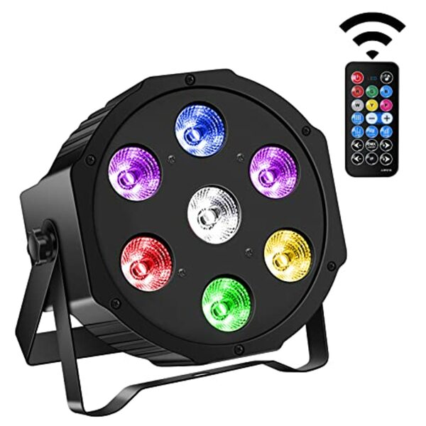 Bild 1 von Party Licht, 7 RGBW LED Par Licht mit Fernbedienung, DMX 7 Kanal/Auto/Sound-aktivierten Modi und 8 Lichteffekte für Party DJ Disco Wedding Church Hochzeitsfeier Lichter Halloween Christmas (1 Stück