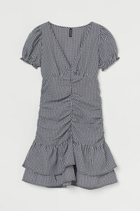 H&M Drapiertes Kleid Schwarz/Weiß kariert, Alltagskleider in Größe 44. Farbe: Black/white checked