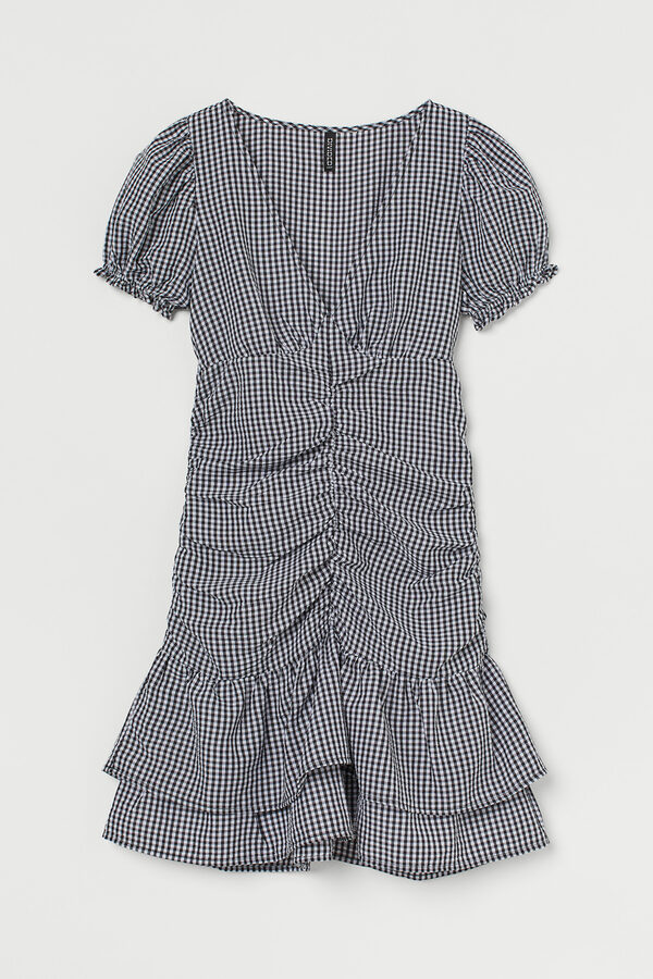 Bild 1 von H&M Drapiertes Kleid Schwarz/Weiß kariert, Alltagskleider in Größe 44. Farbe: Black/white checked