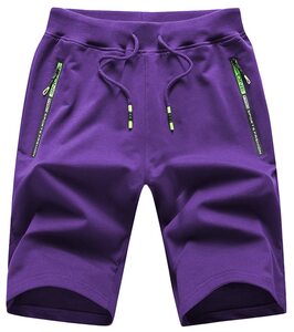 YuKaiChen Herren Kurze Hosen Herren Freizeit Shorts Sommer Baumwolle Stretch Leicht mit Reißverschluss Elastische Taille Violett 30