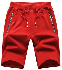 YuKaiChen Herren Kurze Hosen Herren Freizeit Shorts Sommer Baumwolle Stretch Leicht mit Reißverschluss Elastische Taille Rot 40