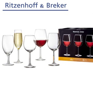 RITZENHOFF GLÄSER GLAS-SERIE „VIO“
• 6 Sektkelche 210 ml
• 6 Weißweingläser 320 ml
• 6 Rotweingläser 430 ml,
je