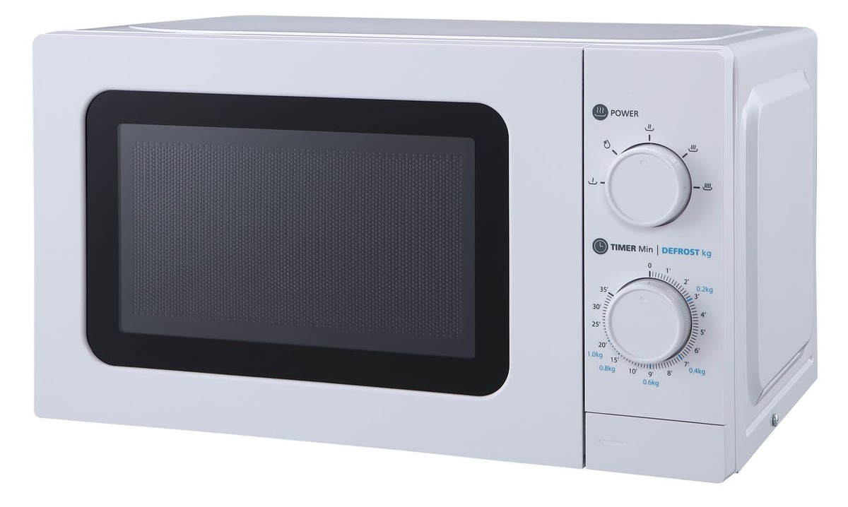 Bild 1 von aro MW 10720 Mikrowelle, 700 W, 5 Programme, Auftauen, 20 L, Edelstahl/Glas, 43.95 x 33.42 x 25.82 cm, weiß