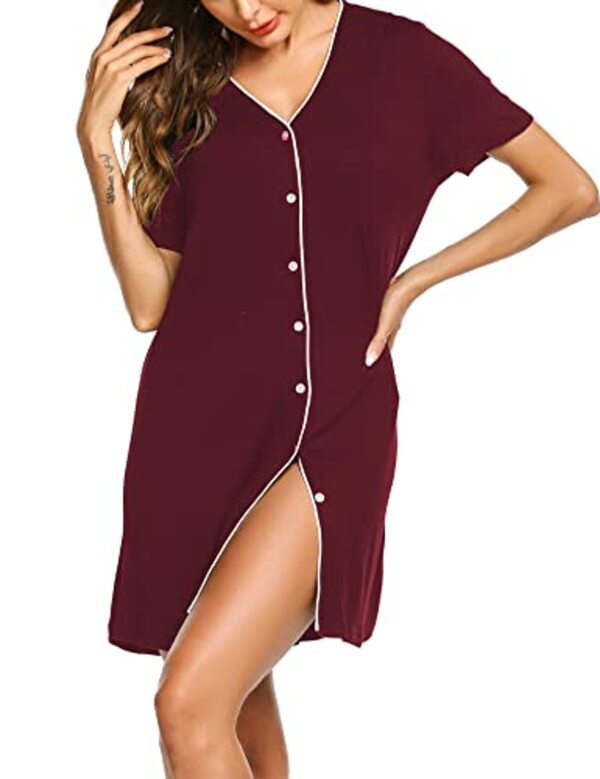 Bild 1 von ADOME Nachthemd Damen Kurzarm Schlafshirt Sommer Stillnachthemd Sleepshirt Frauen Nachtwäsche Nachtkleid Rot M