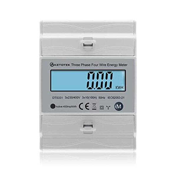 Bild 1 von KETOTEK 3 Phasen Stromzähler AC Ampere Volt Leistung Energiemonitor Top Hat Din Rail Bidirektionaler Wattmeter Stromverbrauch Input Output kWh Drehstromzähler 3x230V/400V 10(100) A 50/60Hz DTS331