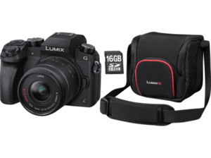 PANASONIC Lumix DMC-G70K + 16 GB Speicherkarte + Tasche Systemkamera, 16 Megapixel, 2x, 2.4x, 3.6x, 4.8x opt. Zoom, 4K, Live-MOS Sensor, WLAN, 14-42 mm Objektiv, Autofokus, Touchscreen, Schwarz