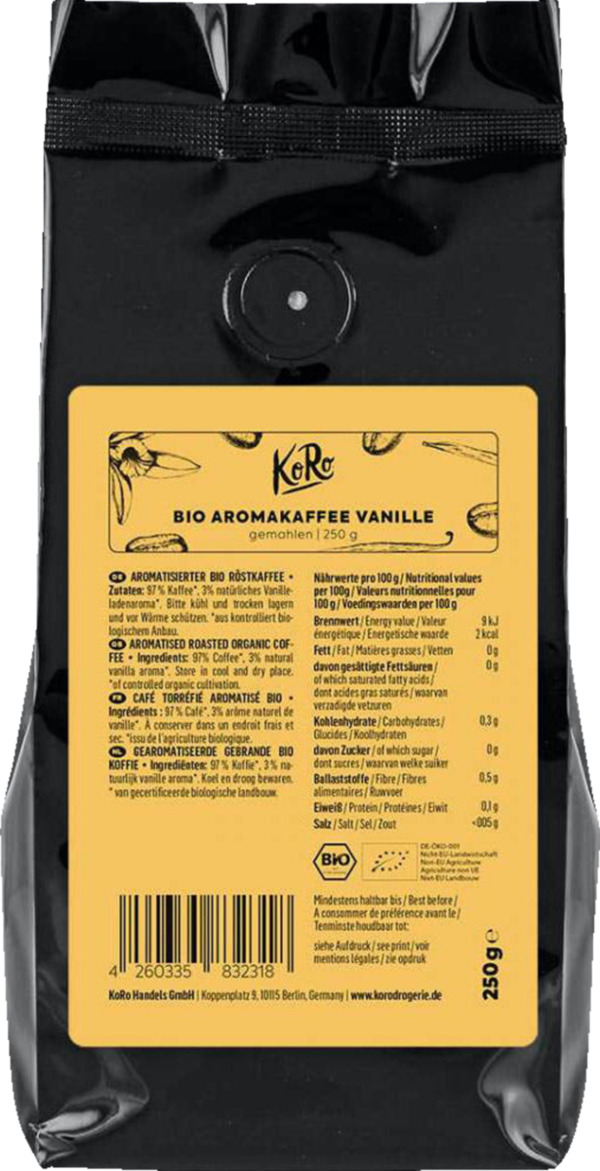 Bild 1 von KoRo Bio Aromakaffee Vanille gemahlen