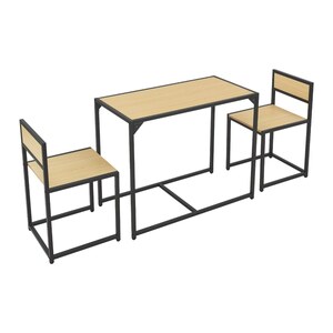 Juskys Küchentisch Set mit Esstisch & 2 Stühlen - Industrial Design, platzsparend - Helle Holzoptik