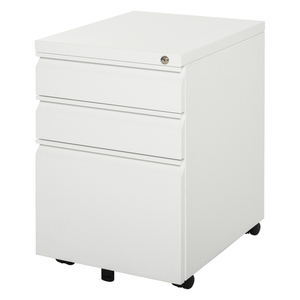 Vinsetto Rollcontainer mit 3 Schubladen Aktenschrank Büroschrank mit Rädern Bürocontainer mit konkavem Griff für Home-Office Stahl Weiß 39 x 48 x 60