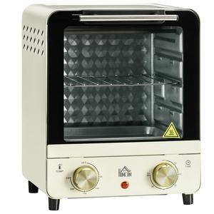 HOMCOM Minibackofen 15L, Pizza-Ofen mit Umluft, 1000 W Elektrischer Mini Ofen inkl. Backblech Set, Krümelblech, 1 Std. Timer, 60-230℃, Cremeweiß