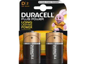 DURACELL Plus Power D Batterie, Alkaline, 1.5 Volt 2 Stück