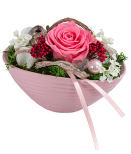 Dehner Keramik-Jardiniere mit Longlife-Rose, rosa, ca. B17/H12/T8 cm