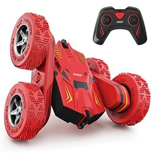 SGILE Ferngesteuertes Stunt Auto, Direkt Aufladbares RC Auto mit 2-seitiger 360° Rotation für Jungen, Kinder und Mädchen (Rot)