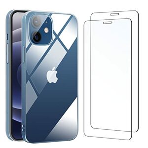 NEW'C Hülle für iPhone 12 Mini Ultra Transparent Silikon Weiches TPU Gel und 2 × Panzer Schutz Glas für iPhone 12 Mini - Anti Scratch