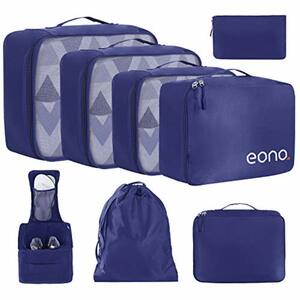 Amazon Brand - Eono 8 Teilige Kleidertaschen, Packing Cubes, Verpackungswürfel, Packtaschen Set für Urlaub und Reisen, Kofferorganizer Reise Würfel, Ordnungssystem für Koffer, Packwürfel - Navy