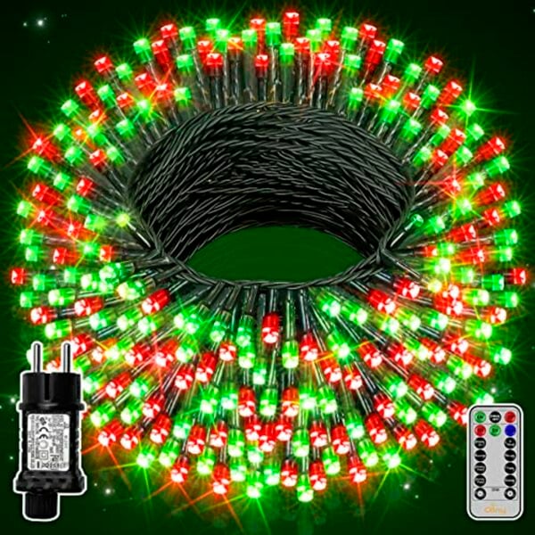 Bild 1 von Ollny Lichterkette Weihnachtsbaum 40M 400LEDs Lichterkette Außen 8 Modi Timer Wasserdicht-Rot und Grün Weihnachten Lichterkette mit Stecker für Außen und Innen