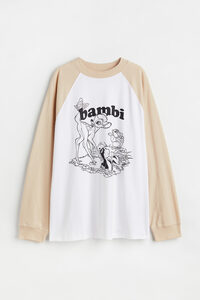 H&M Langarmshirt mit Prints Beige/Bambi, Tops in Größe L