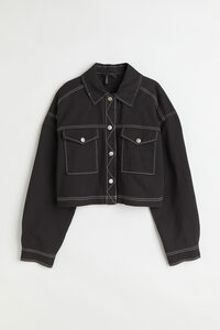 H&M Cropped Twilljacke Schwarz, Jacken in Größe M. Farbe: Black