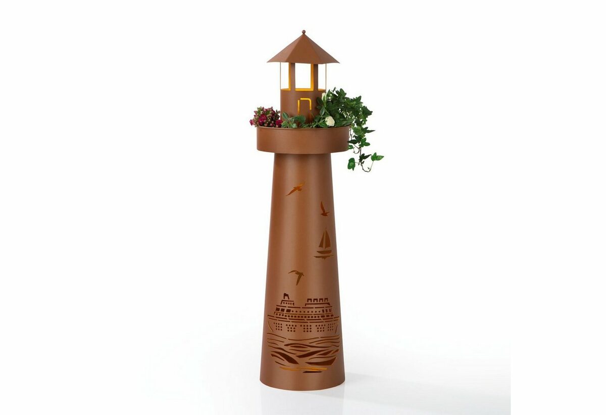 Bild 1 von Hoberg Dekosäule »LED Deko-Leuchtturm in Rost-Optik - 80cm«, Garten Dekoration Deko Säule groß Aussen Beleuchtung Pflanzgefäß Pflanzschale Pflanzkübel