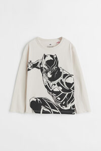 H&M Shirt mit Print Hellbeige/Black Panther, T-Shirts & Tops in Größe 122/128. Farbe: Light beige/black panther