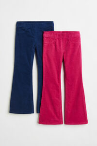 H&M 2er-Pack Pull-on-Schlaghosen aus Cord Marineblau/Dunkelrosa in Größe 110. Farbe: Navy blue/dark pink