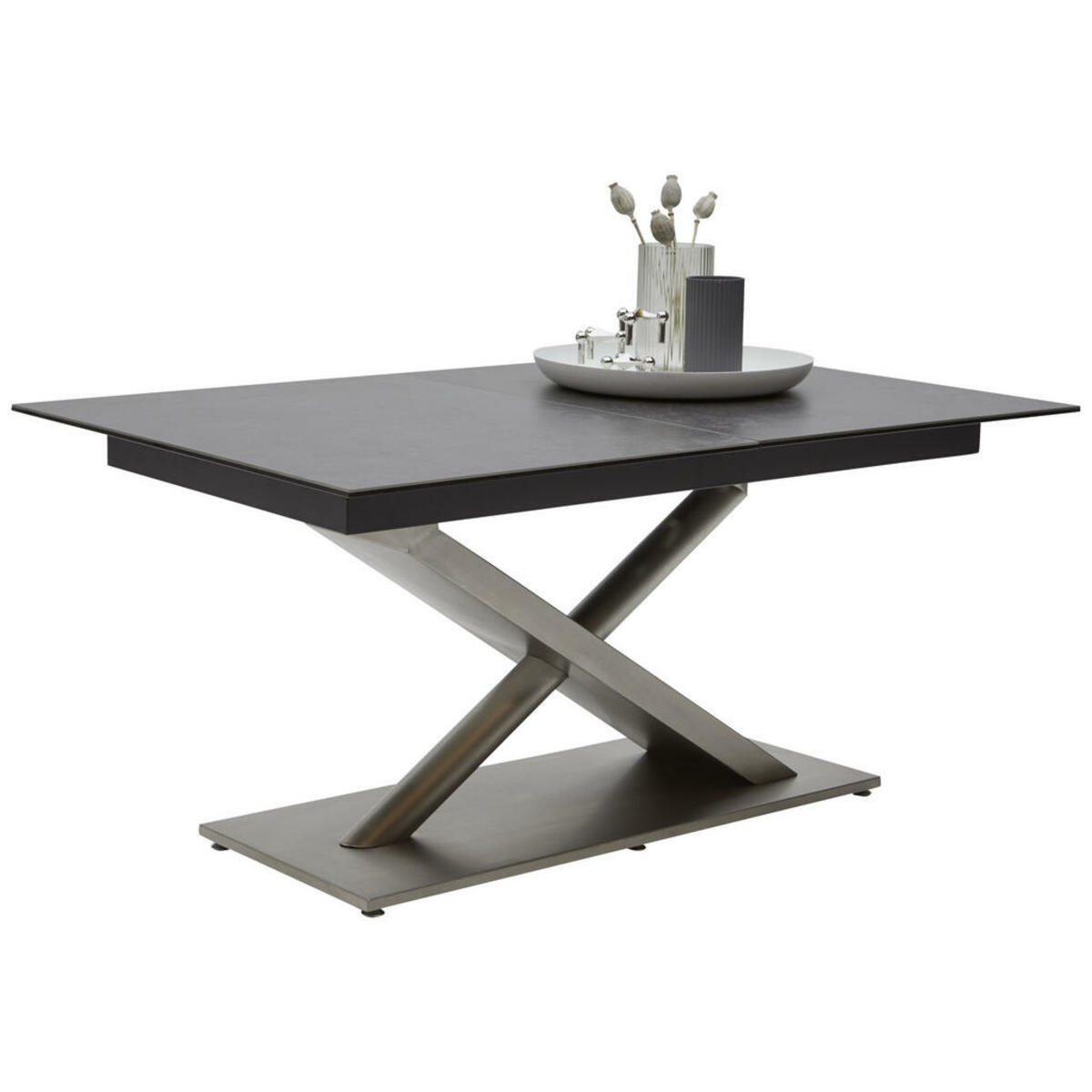 Bild 1 von Dieter Knoll Esstisch rechteckig anthrazit, edelstahlfarben , Lodi , Metall, Glas, Keramik , 100x77x160(210) cm , gebürstet,beschichtet,bedruckt , in verschiedenen Größen erhältlich, Variantenaus