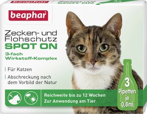 Beaphar Zecken- und Flohschutz SPOT-ON 3 x 0,8 ml, für Katzen