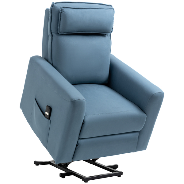 Bild 1 von HOMCOM Aufstehsessel Fernsehsessel Sessel mit Aufstehhilfe elektrisch Liegefunktion Leinen-Touch Stahl Blau 85 x 89,5 x 105 cm