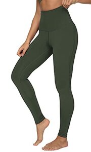 QUEENIEKE Yoga Hosen Damen-hohe Taillen Yoga Leggings mit Tasche Trainings Strumpfhosen für Laufen Fitness(Moosgrün, M)