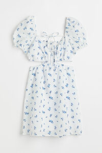 H&M Kleid mit Cut-outs Weiß/Blau geblümt, Alltagskleider in Größe 46. Farbe: White/blue floral