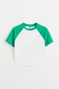 H&M Cropped T-Shirt Grün/Blockfarben in Größe S. Farbe: Green/block-coloured