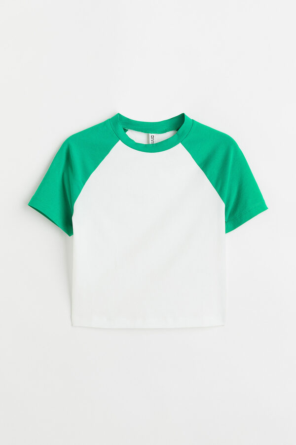 Bild 1 von H&M Cropped T-Shirt Grün/Blockfarben in Größe S. Farbe: Green/block-coloured
