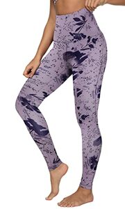 QUEENIEKE Yoga Hosen Damen-hohe Taillen Yoga Leggings mit Tasche Trainings Strumpfhosen für Laufen Fitness(Lila Blume, M)