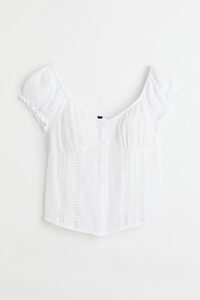 H&M Crêpe-Bluse mit Spitzenborten Weiß, Tops in Größe 50. Farbe: White
