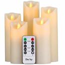 Bild 1 von Da by LED Kerzen, flammenlose Kerze 300 Stunden Batterie Dekorative Kerze 5er Set (13cm, 14cm, 16cm, 18cm, 20cm).Die echt blinkende LED-Flamme ist aus Beige Echtwachs gefertigt
