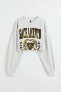 H&M Cropped Sweatshirt Hellgraumeliert/Sacramento, Sweatshirts in Größe XS. Farbe: Light grey marl/sacramento